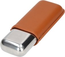 Zigarrenzubehör Etui  Cigarloong 2er Edelstahl/Leder cognac (9504)