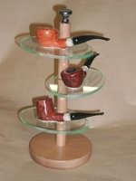 Pfeifenzubehör Pfeifenständer  Guy Janot 3er Buche Säulenständer Plexiglas grün (7028)
