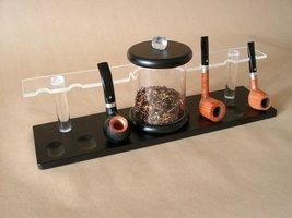 Pfeifenzubehör Pfeifenständer  Guy Janot 6er Buche mit Topf schwarz Plexiglas weiß (7125)