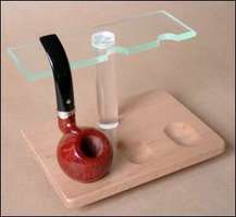 Pfeifenzubehör Pfeifenständer  Guy Janot 3er Buche hell, Plexiglas grün (7023)