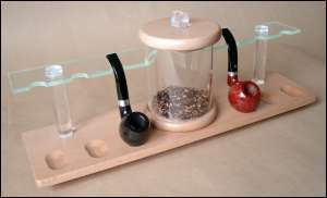 Pfeifenzubehör Pfeifenständer  Guy Janot 6er Buche hell, Plexiglas grün mit Topf (7025)