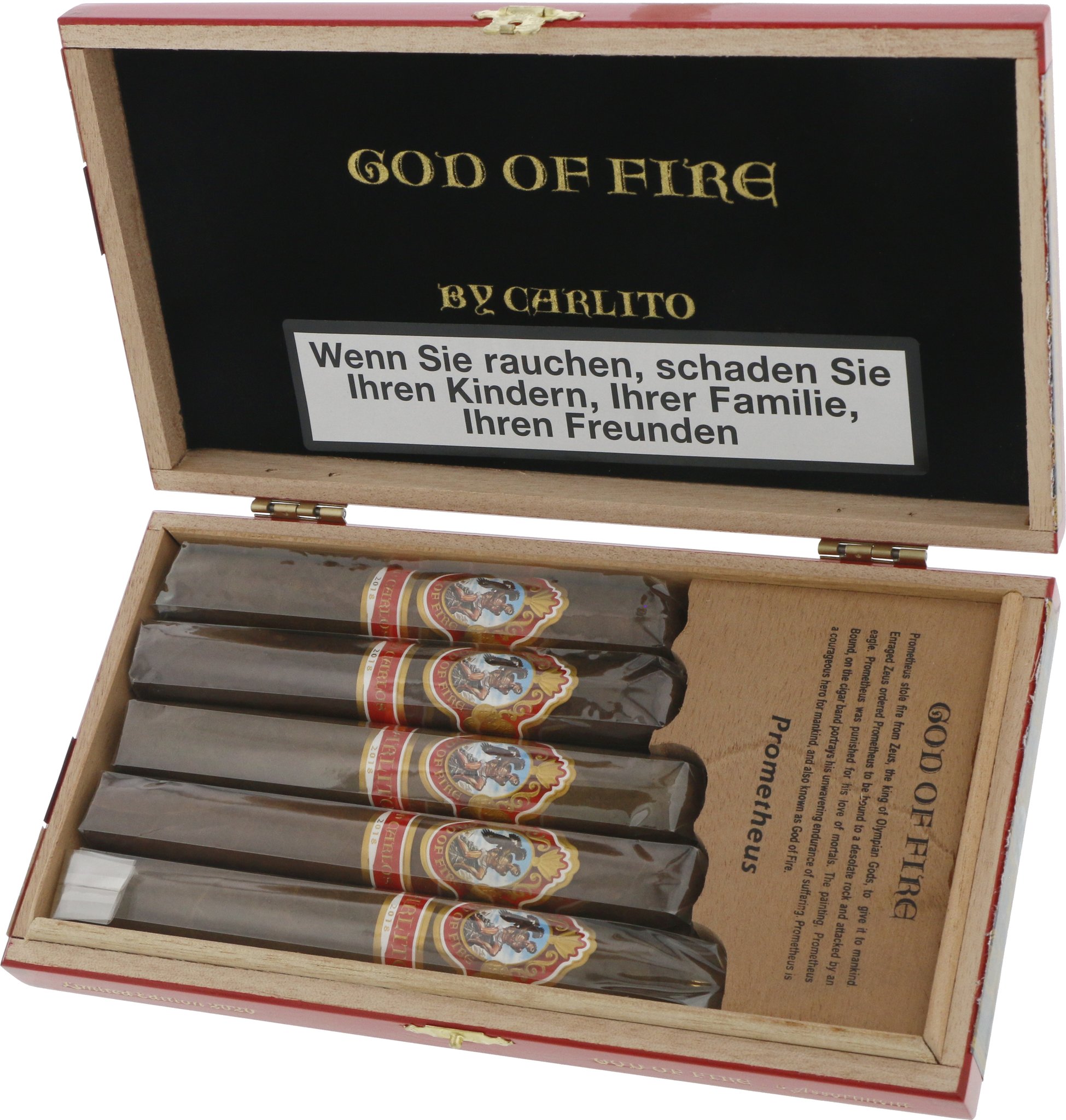 God of Fire by Arturo Fuente by Carlioto by Don Carlos Assortment 5er (Limited Edition 2020) offen