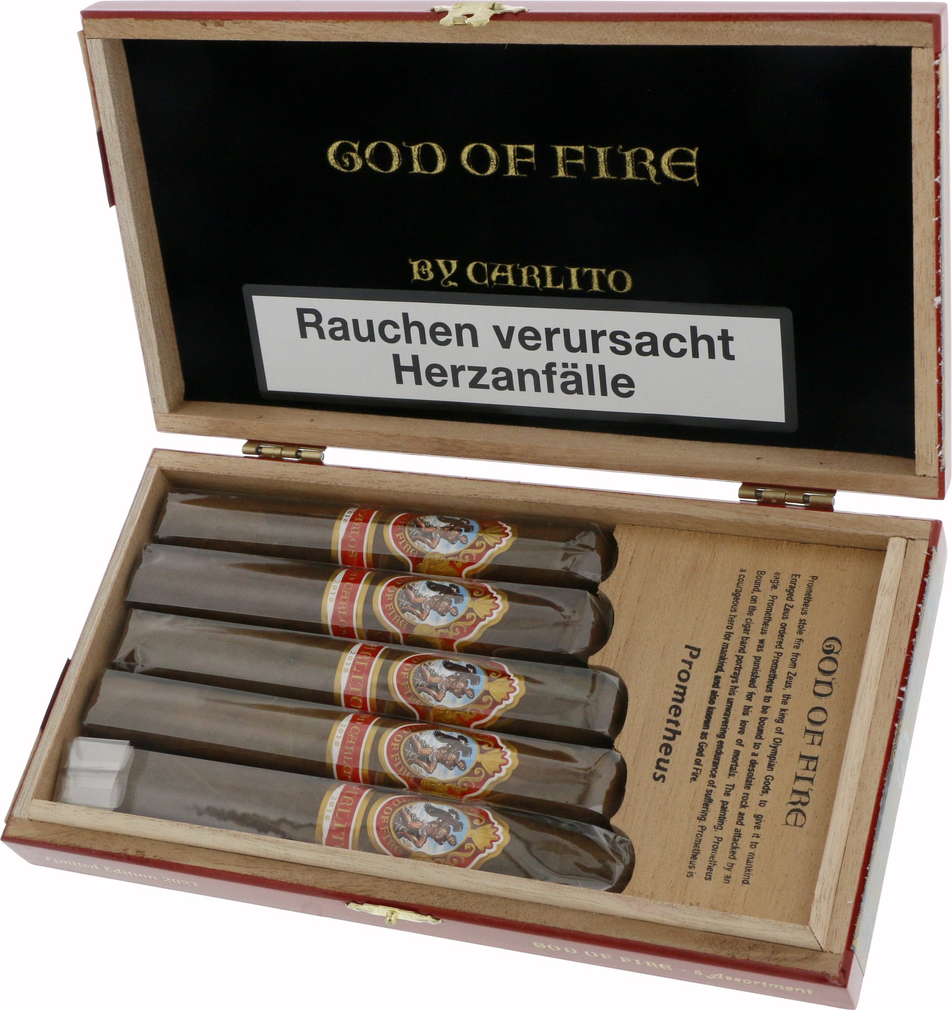 God of Fire by Arturo Fuente by Carlito by Don Carlos Assortment 5er (Limited Edition 2022) offen