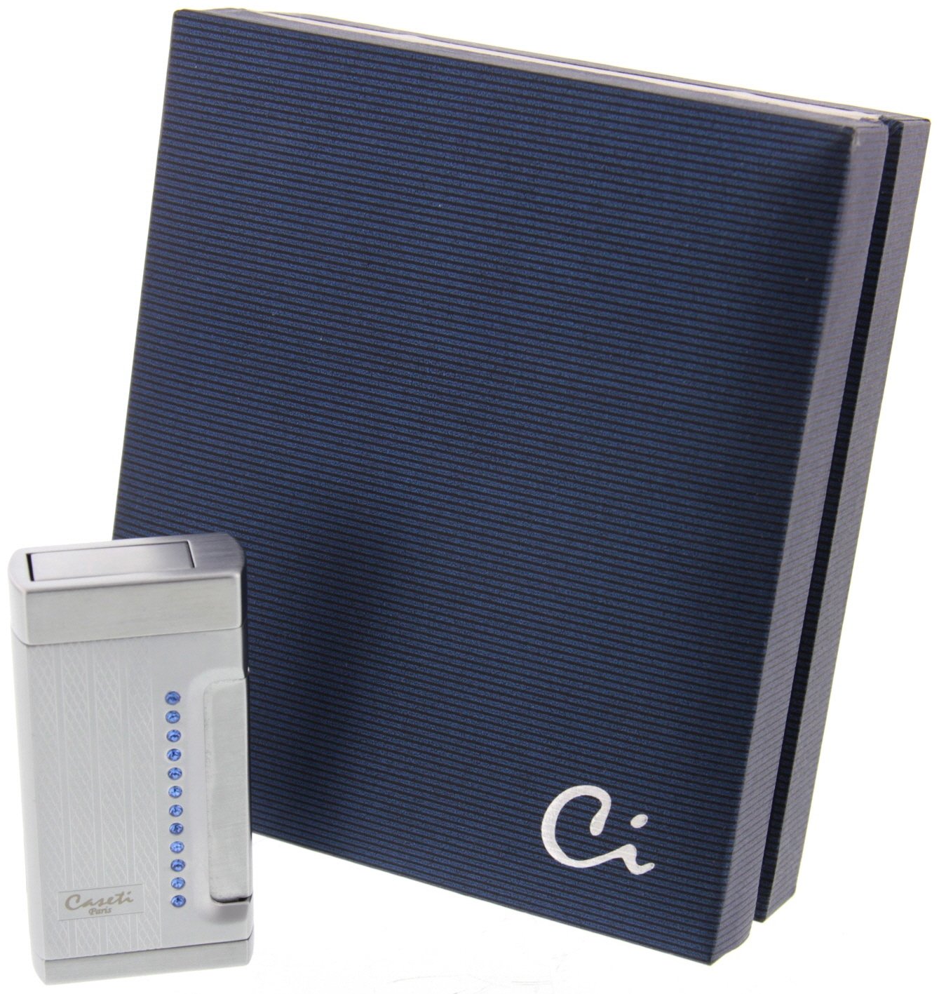 Caseti Paris Jetflame Feuerzeug Chrom - Blue Crystal Verpackung