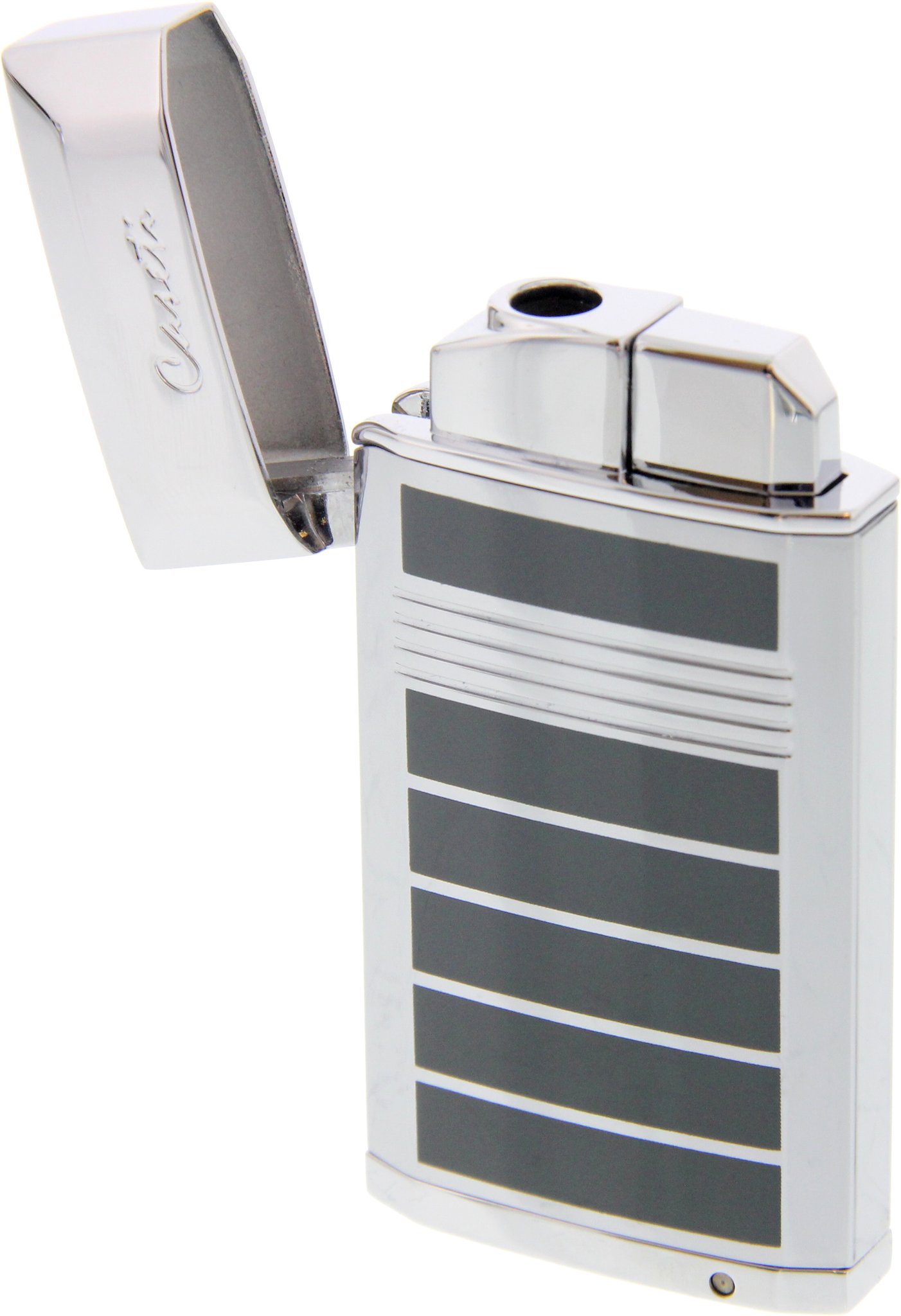 Caseti Paris Jetflame Feuerzeug Tours chrom-schwarz (281242) offen