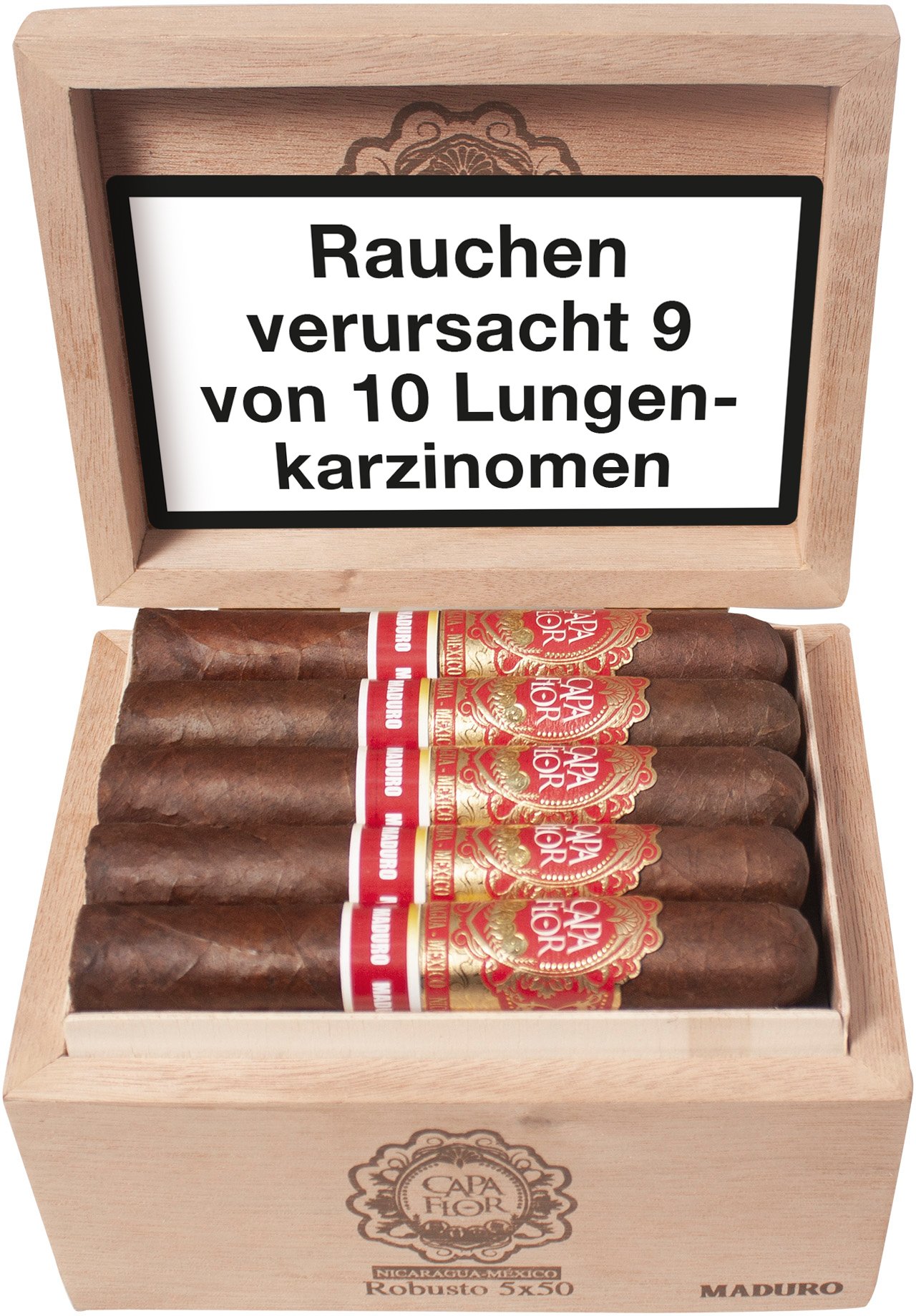 Capa Flor Robusto Maduro Kiste offen