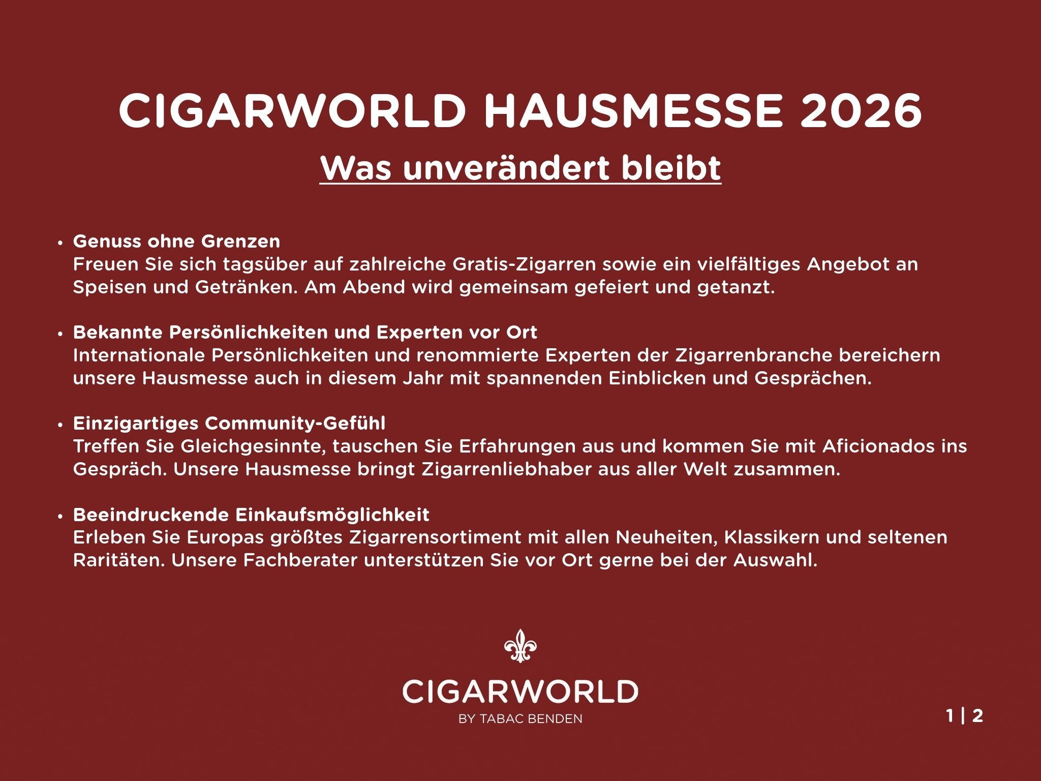 Cigarworld Hausmesse 2026 Informationen