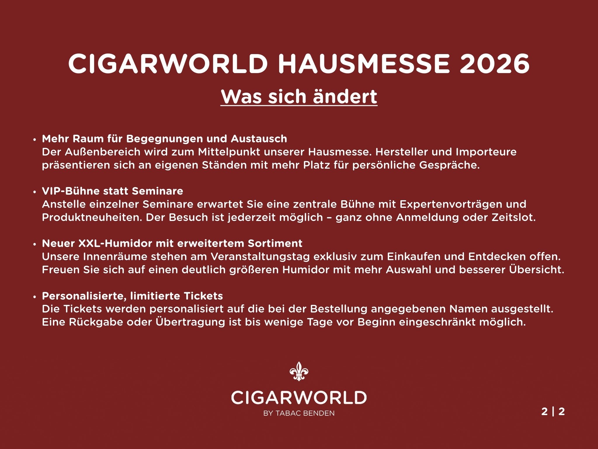 Cigarworld Hausmesse 2026 Informationen