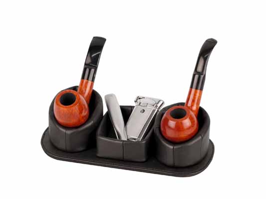 Classic 2er Pfeifenständer Pantoffel - schwarz Leder (553232)