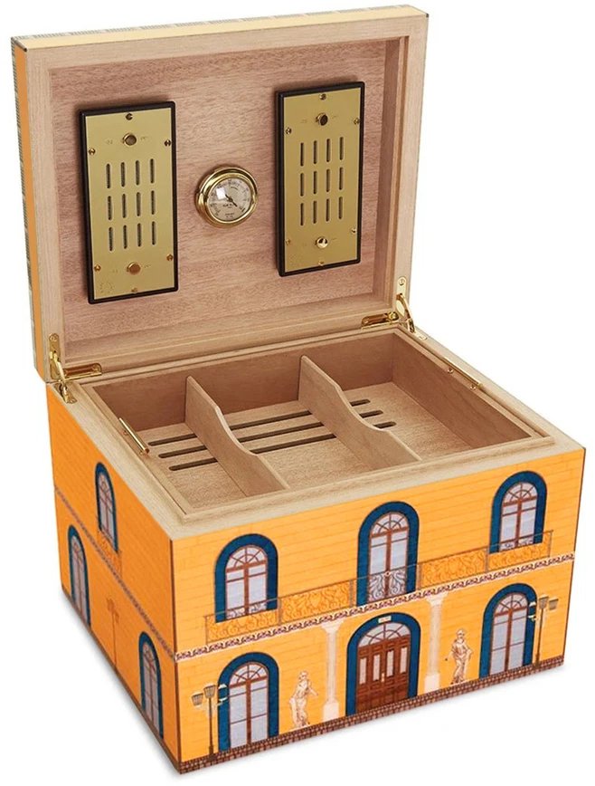 Elie Bleu Casa Cubana Collection Limited edition Humidor für 110 Zigarren Orange Palace offen