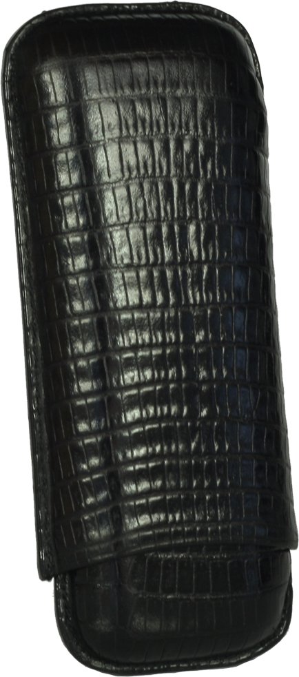 Martin Wess Premium Lederetui - Eidechse (Lizard) Black 2er Robusto (590)