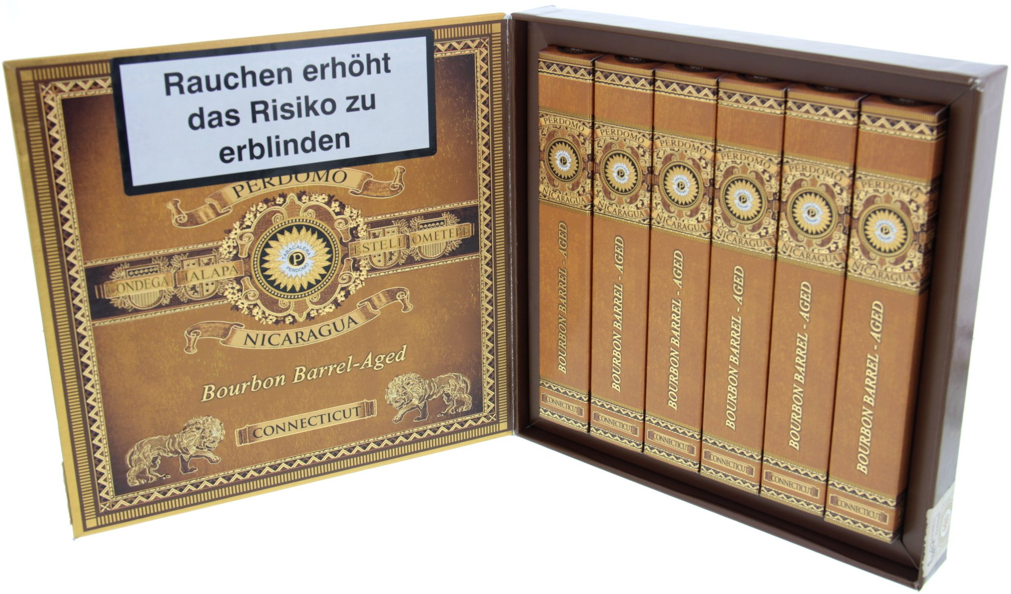 Perdomo Nicaragua Bourbon Barrel Aged (BBA) Connecticut Epicure Geschenk Box offen