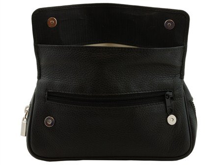 Big Ben Pfeifentasche Kombibeutel für 2 Pfeife Leder schwarz Classic (745002010) offen