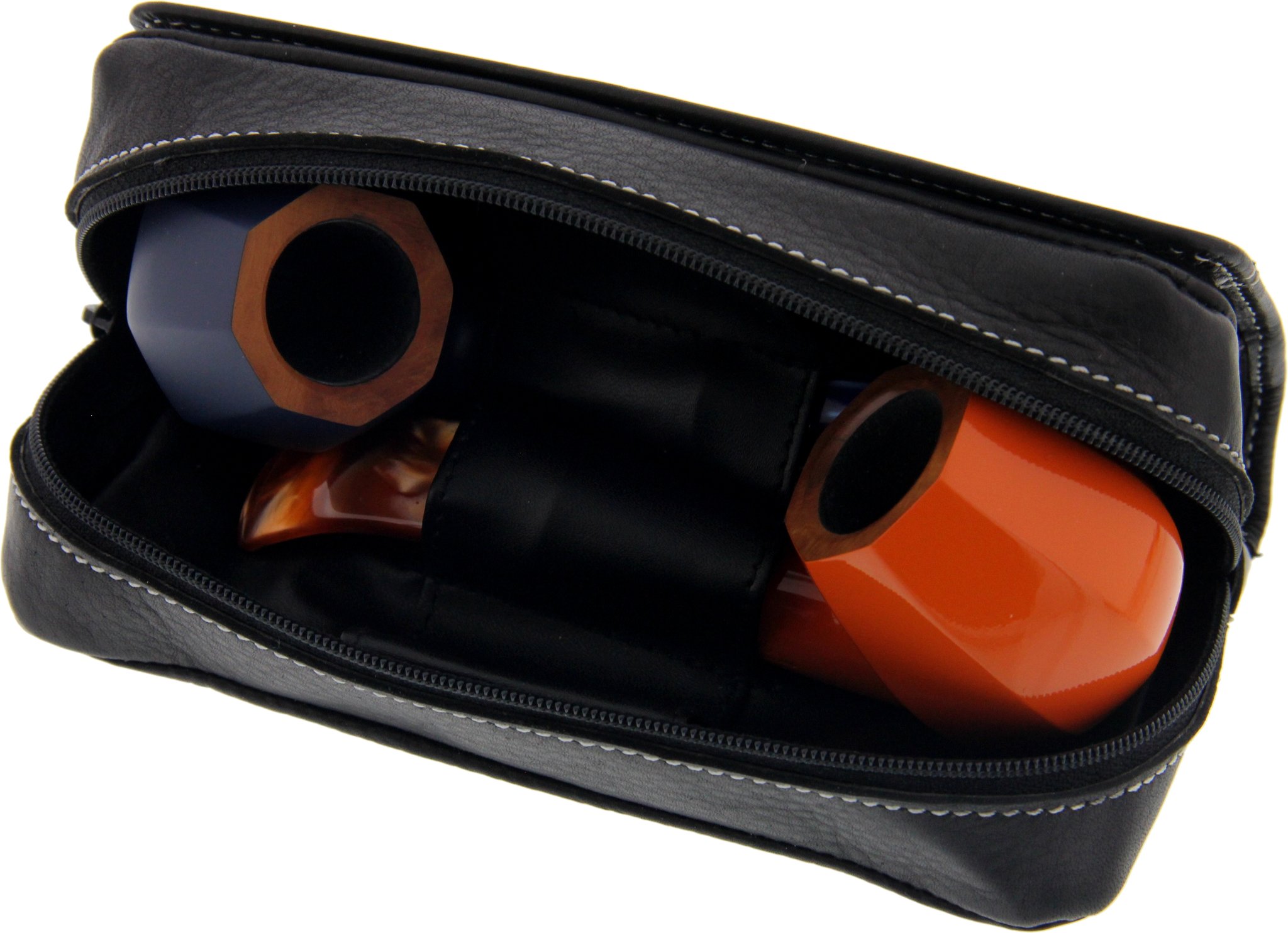 Big Ben Pfeifentasche Kombibeutel für 2 Pfeifen Leder schwarz offen
