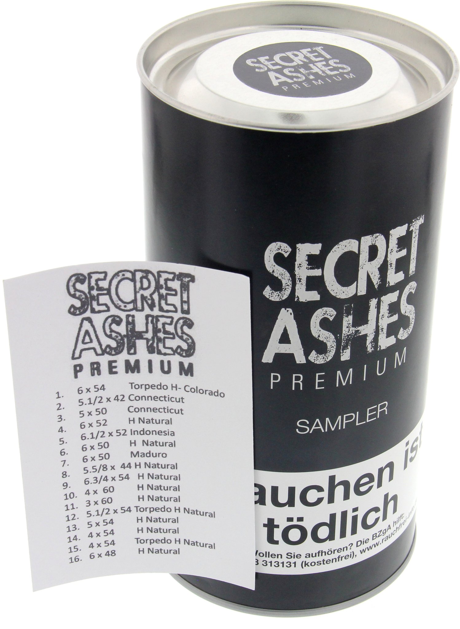 Secret Ashes Premium Sampler Zigarrenliste
