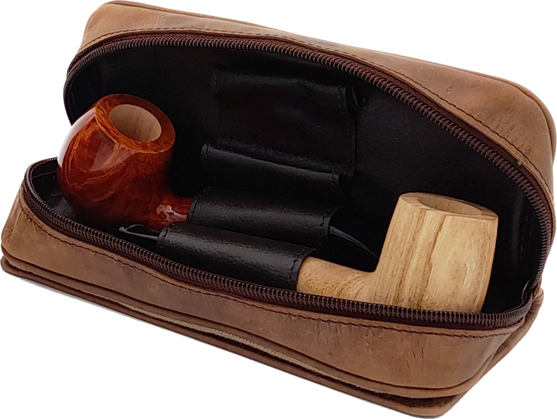 Guy Janot Pfeifentasche 2er braun Buffalo / Canvas (6220) offen