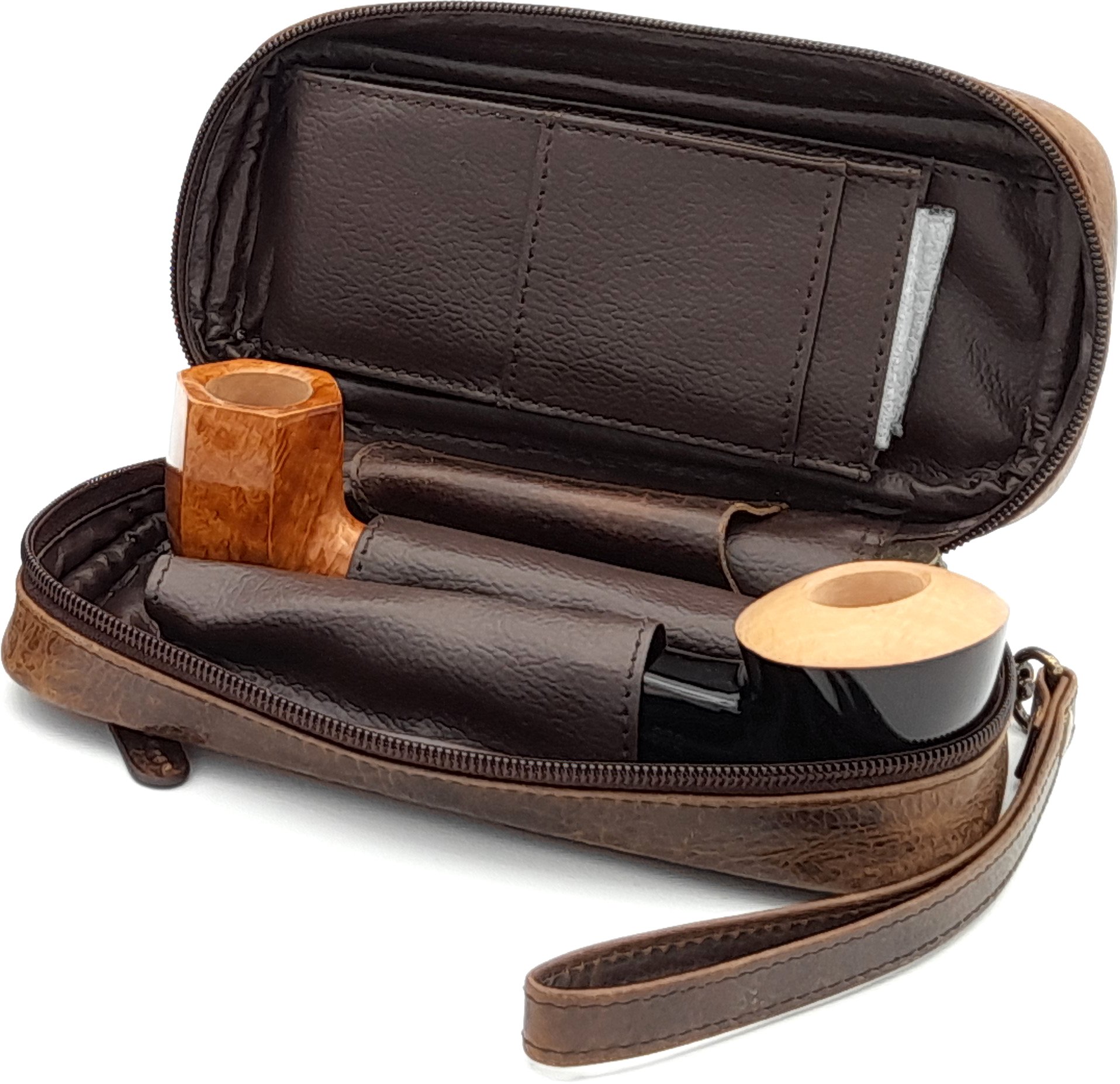 Guy Janot Pfeifentasche ??? braun Buffalo / Canvas (6932) offen