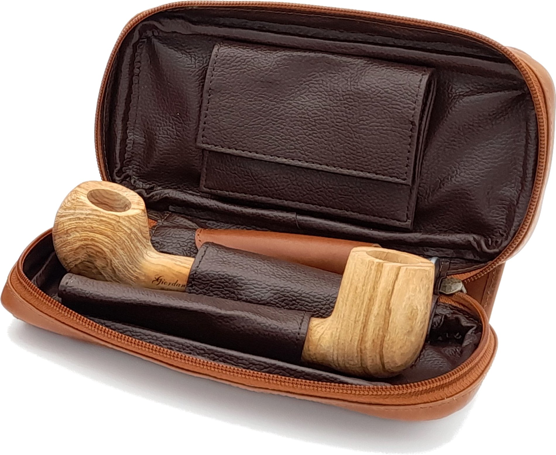 Guy Janot Pfeifentasche 2er cognac (6747) offen