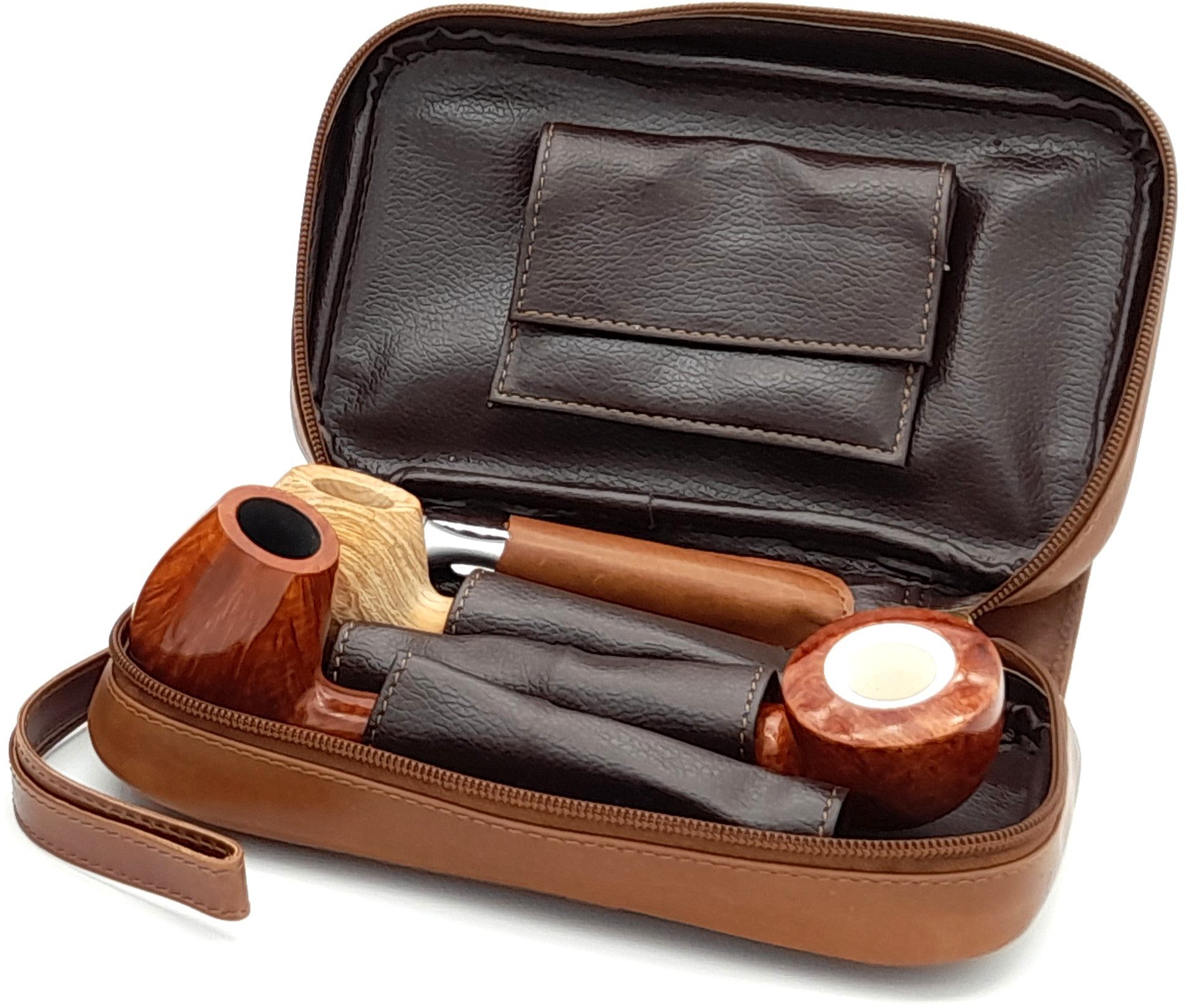 Guy Janot Pfeifentasche 3er cognac (6748) offen