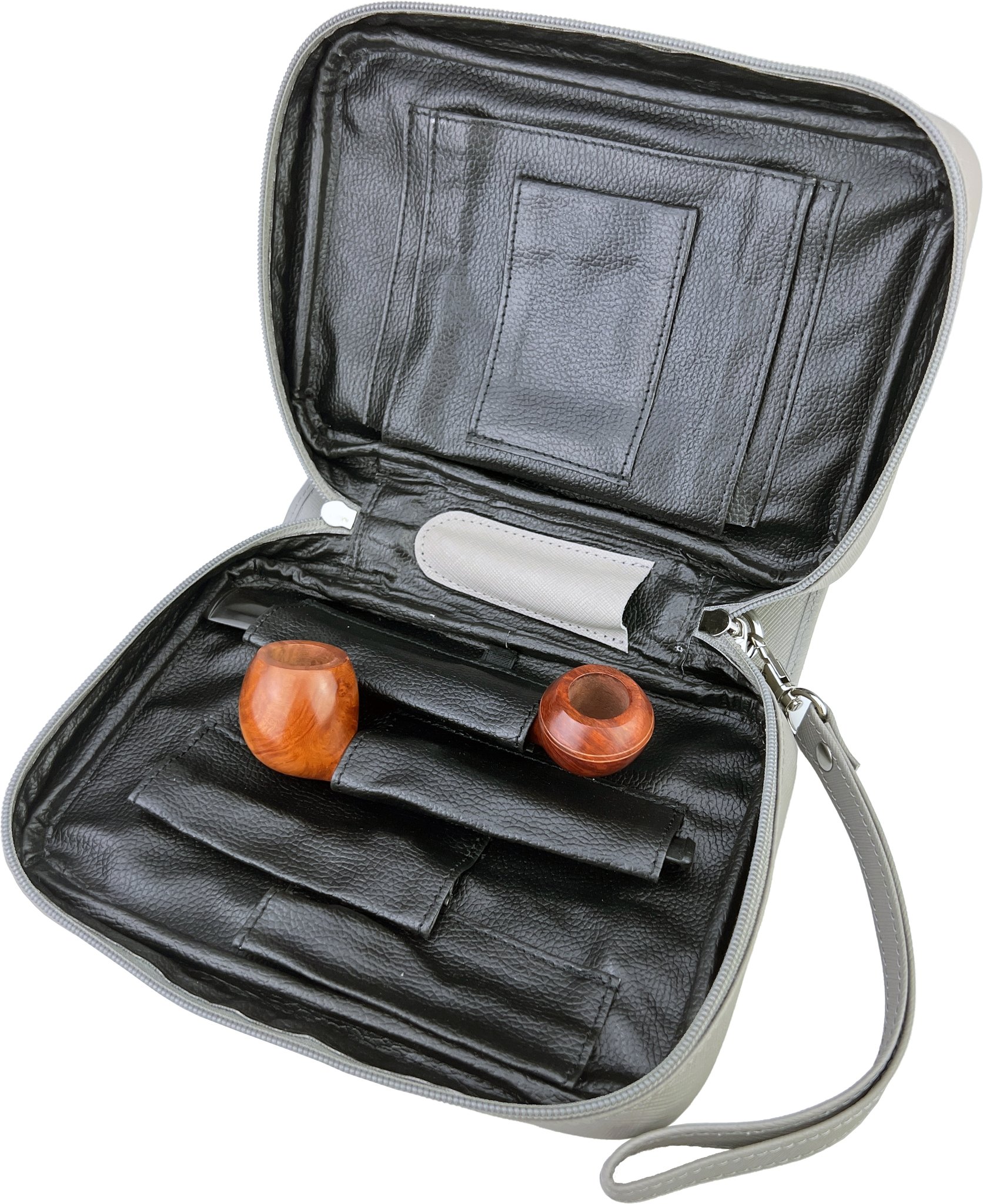 Guy Janot Pfeifentasche 4er grey Saffiano (6549) offen Detailbild