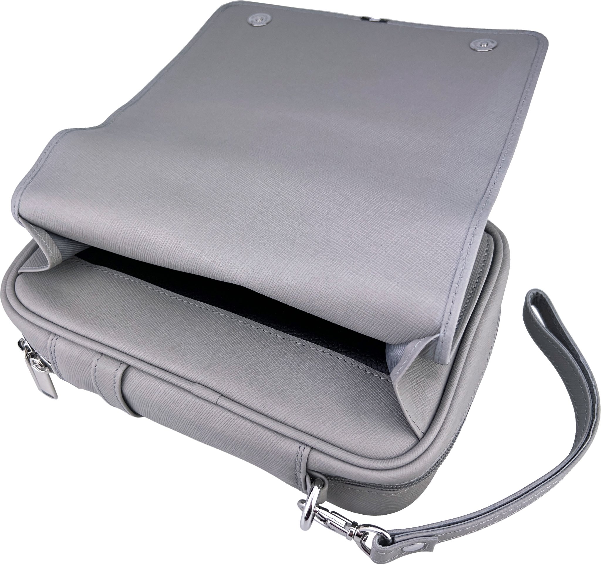 Guy Janot Pfeifentasche 4er grey Saffiano (6549) aufgeklappt