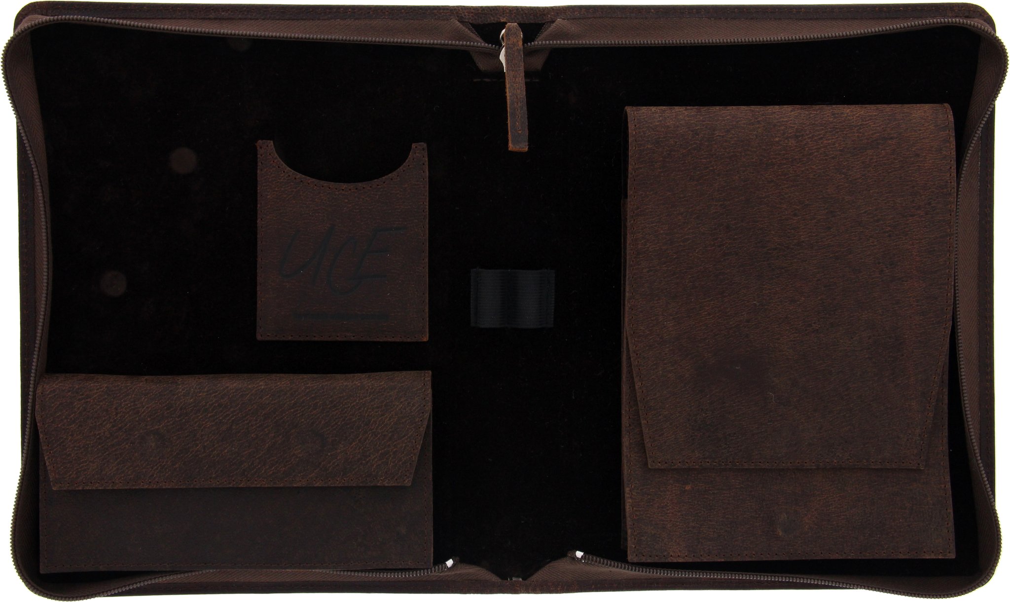 UCE Unique Cigar Equipment Etui aus 100% Kamel-Leder braun Scherenedition offen