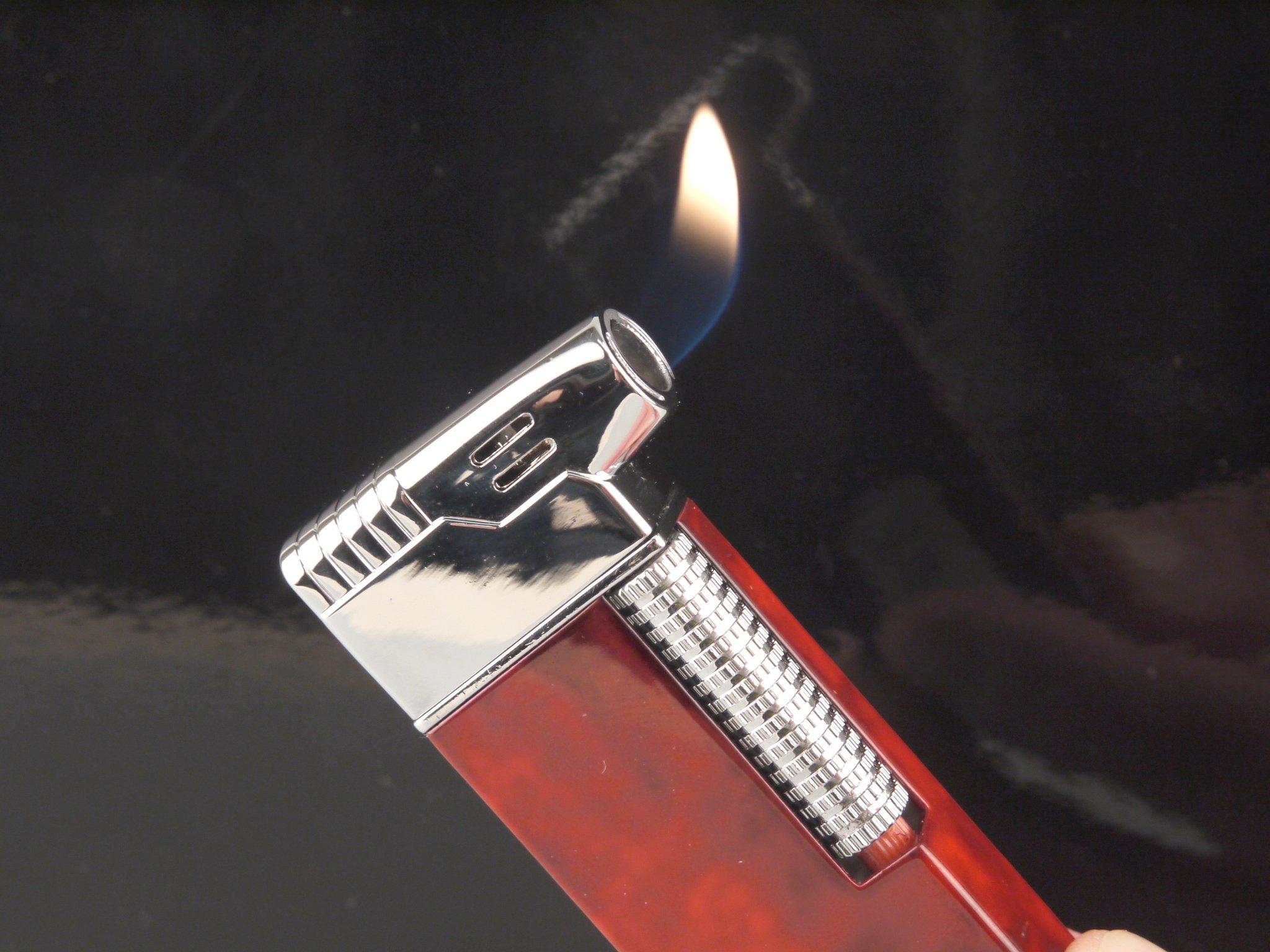 Passatore Pfeifenfeuerzeug braun marble chrom poliert (234013) Flamme