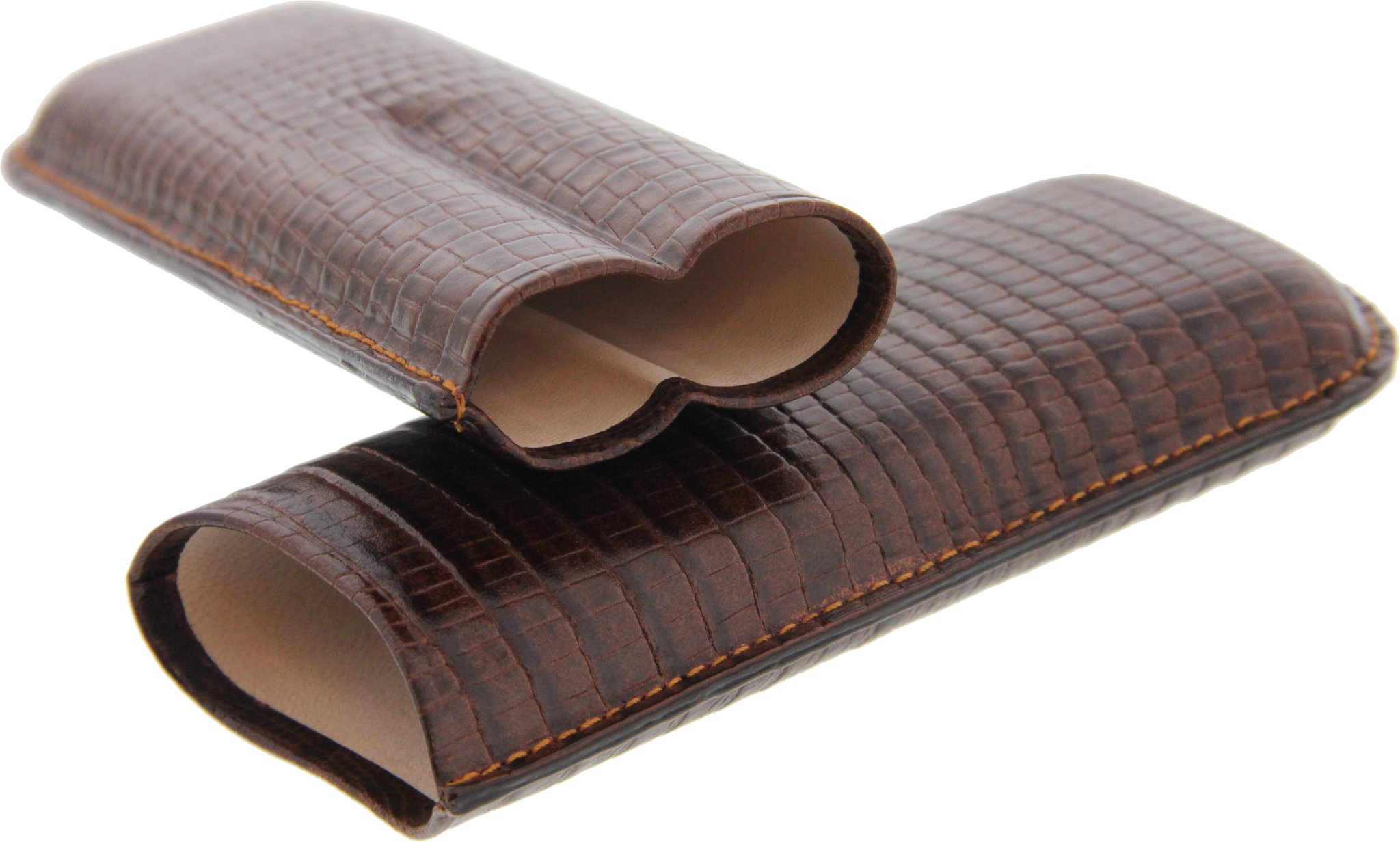 Martin Wess Premium Lederetui - Eidechse (Lizard) Brown 2er Petit Corona (596) offen