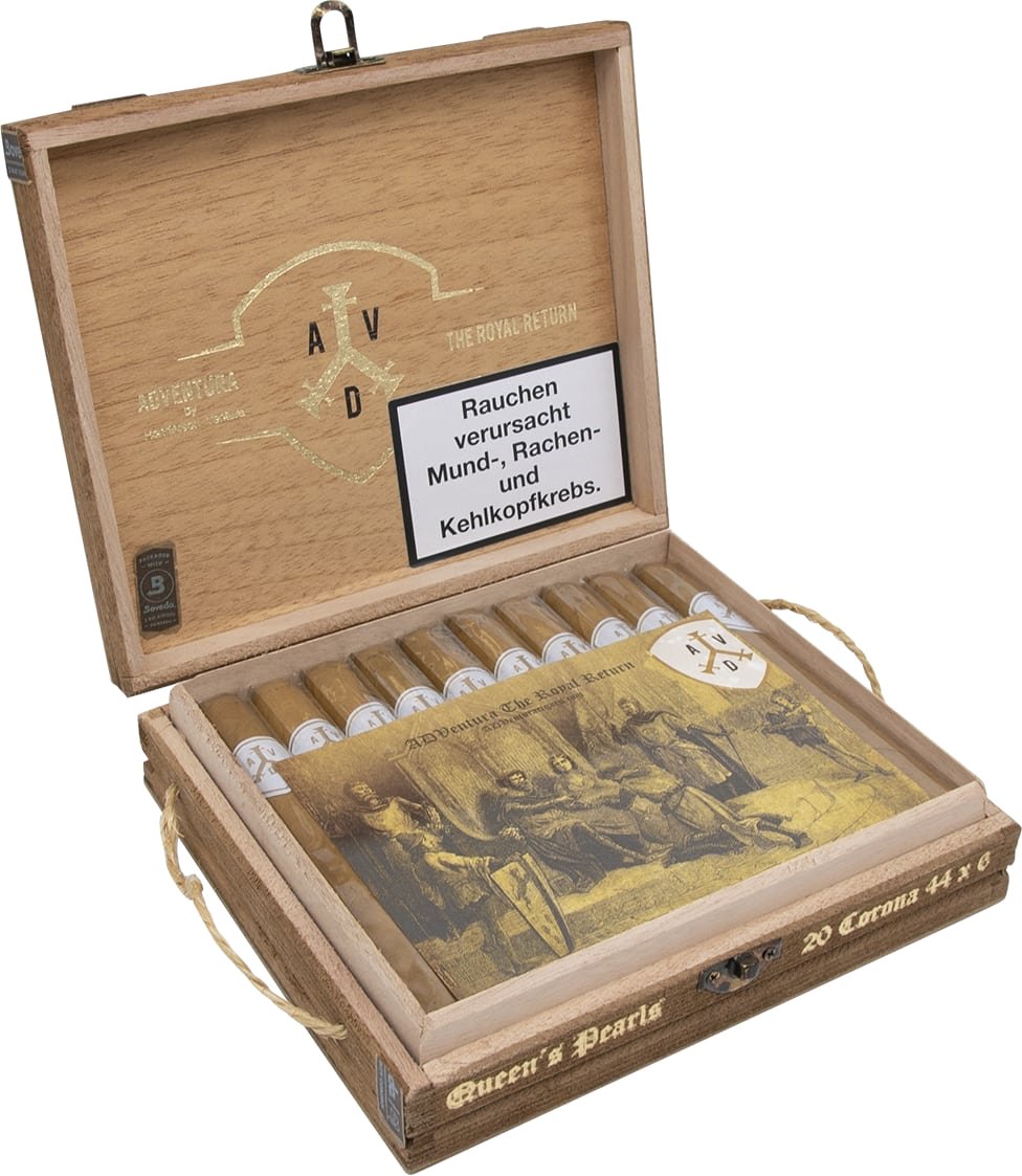 ADV Cigars & McKay The Royal Return Queen's Pearls Corona (44x6) Kiste offen Detailbild