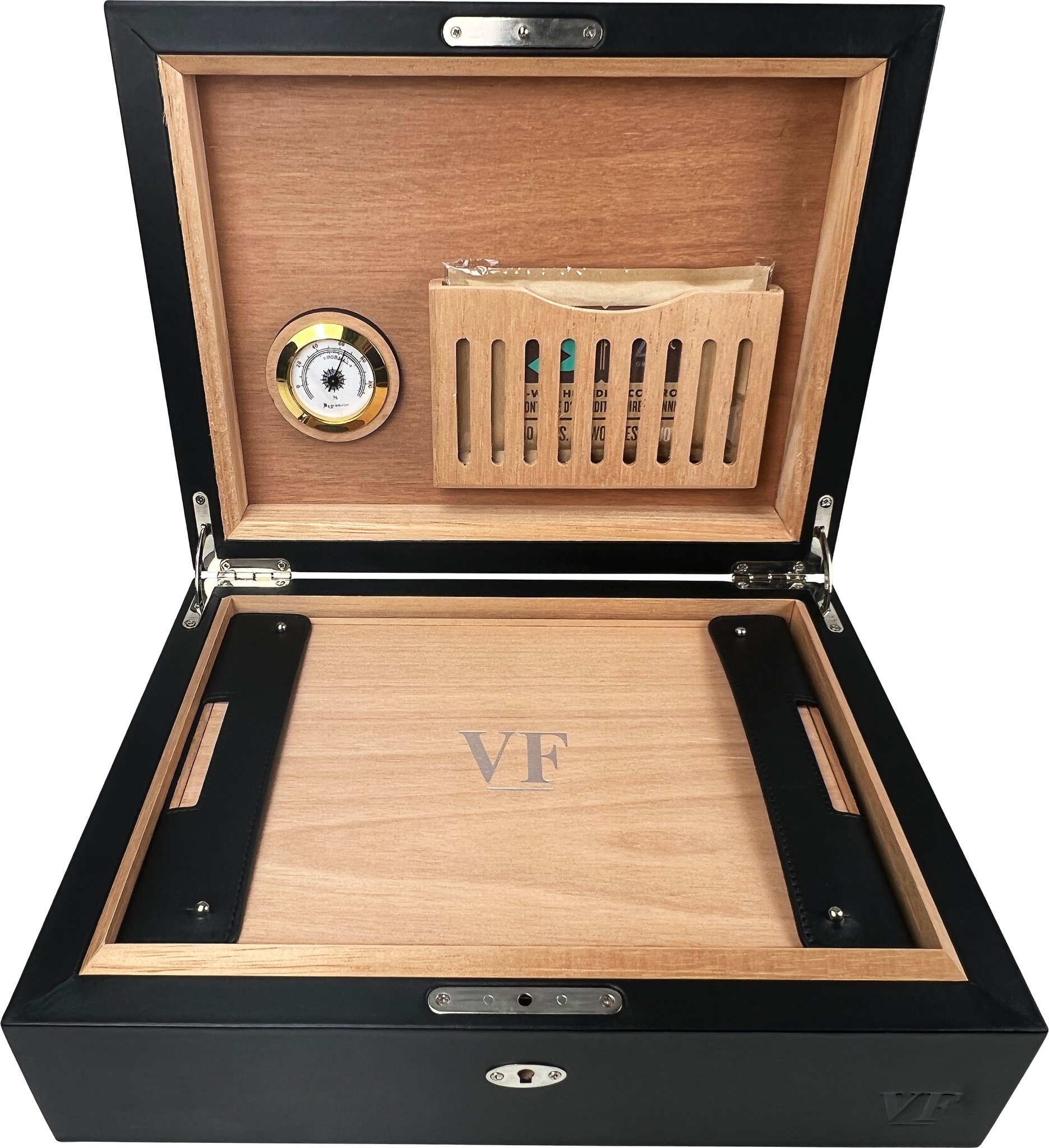 VegaFina Humidor schwarz Leder offen
