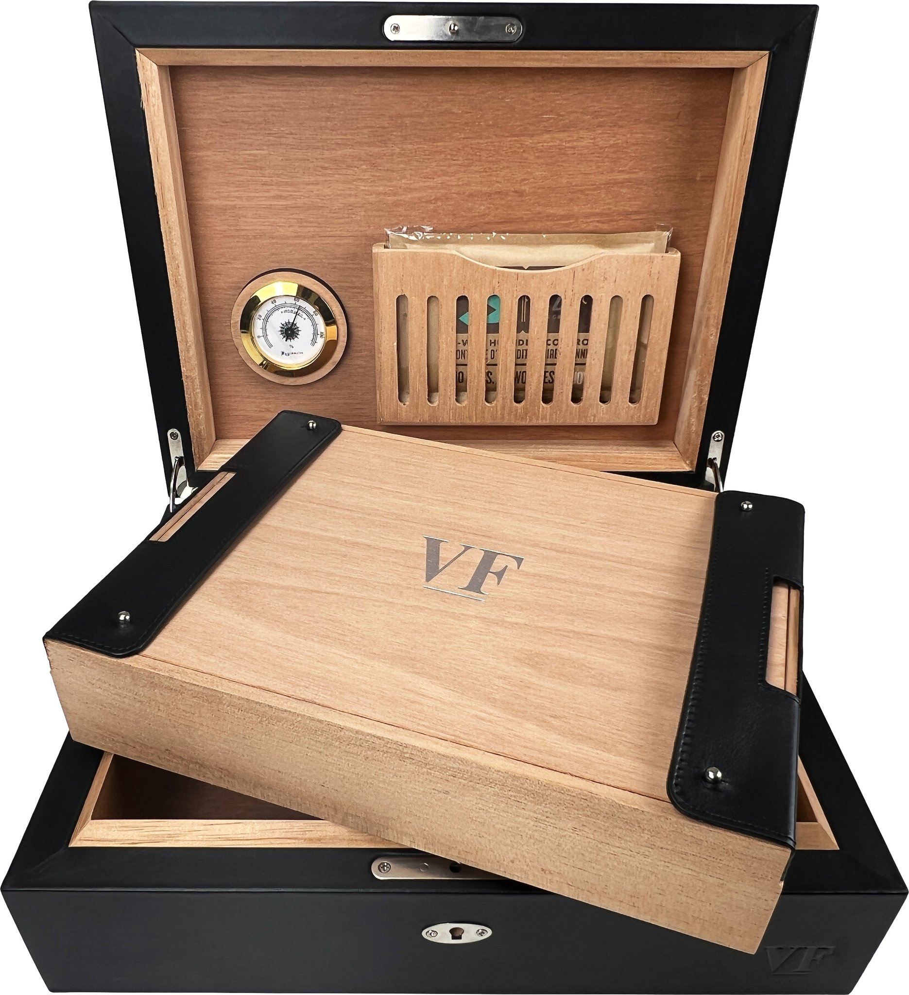 VegaFina Humidor schwarz Leder Detail 2