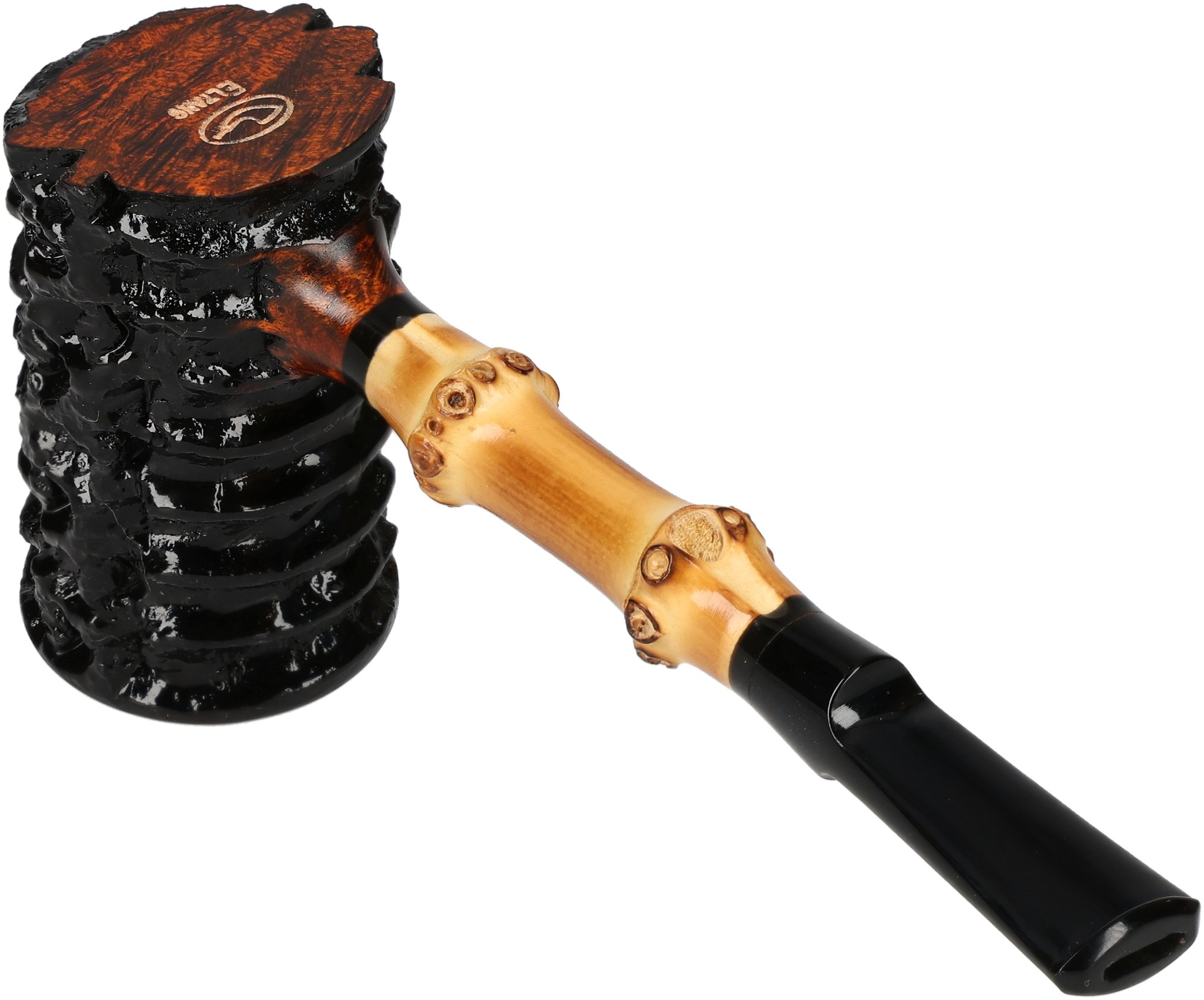 Tom Eltang Freehand Pfeifen Rustic Poker Schwarz Bambus_05