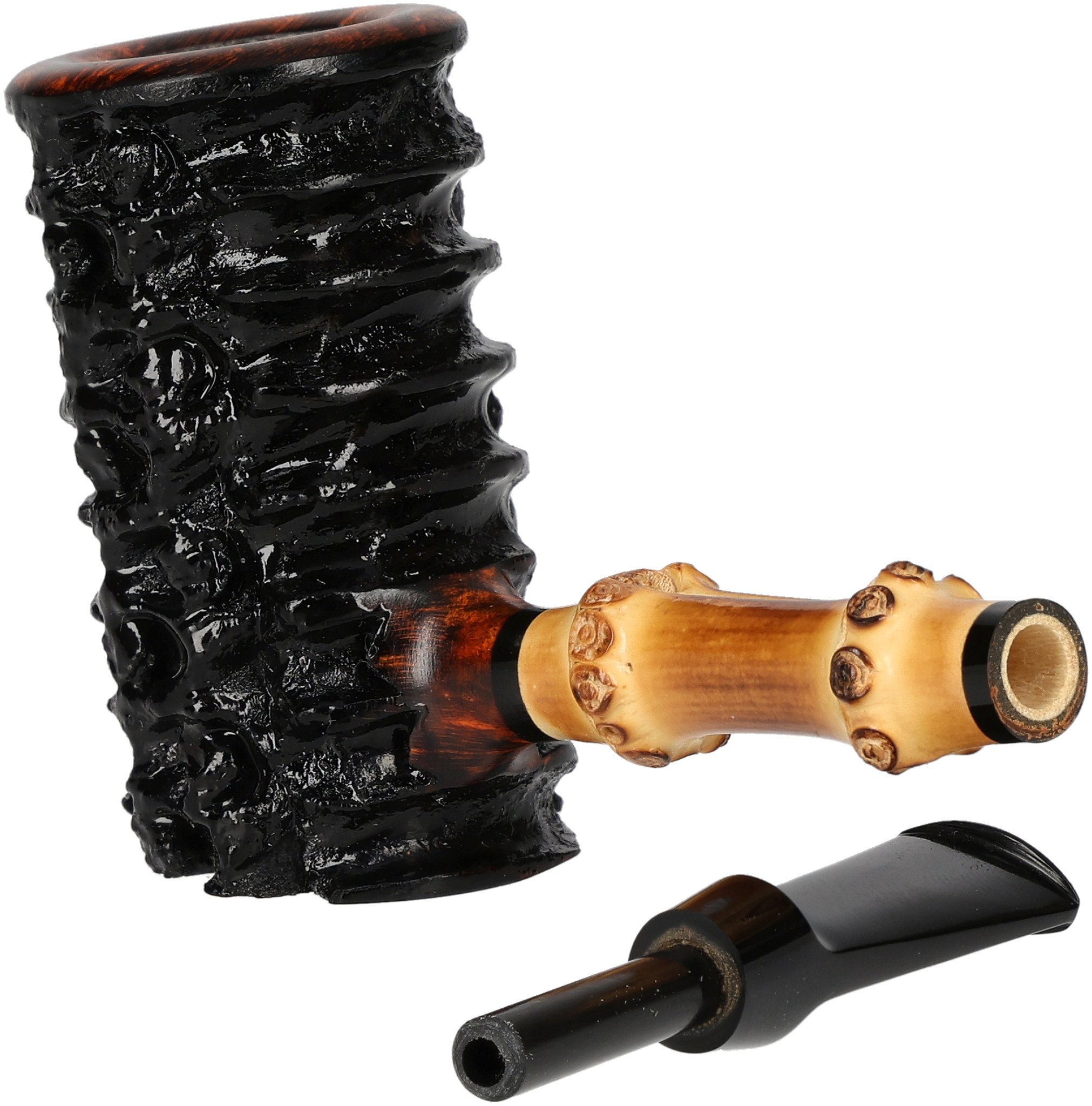 Tom Eltang Freehand Pfeifen Rustic Poker Schwarz Bambus_06