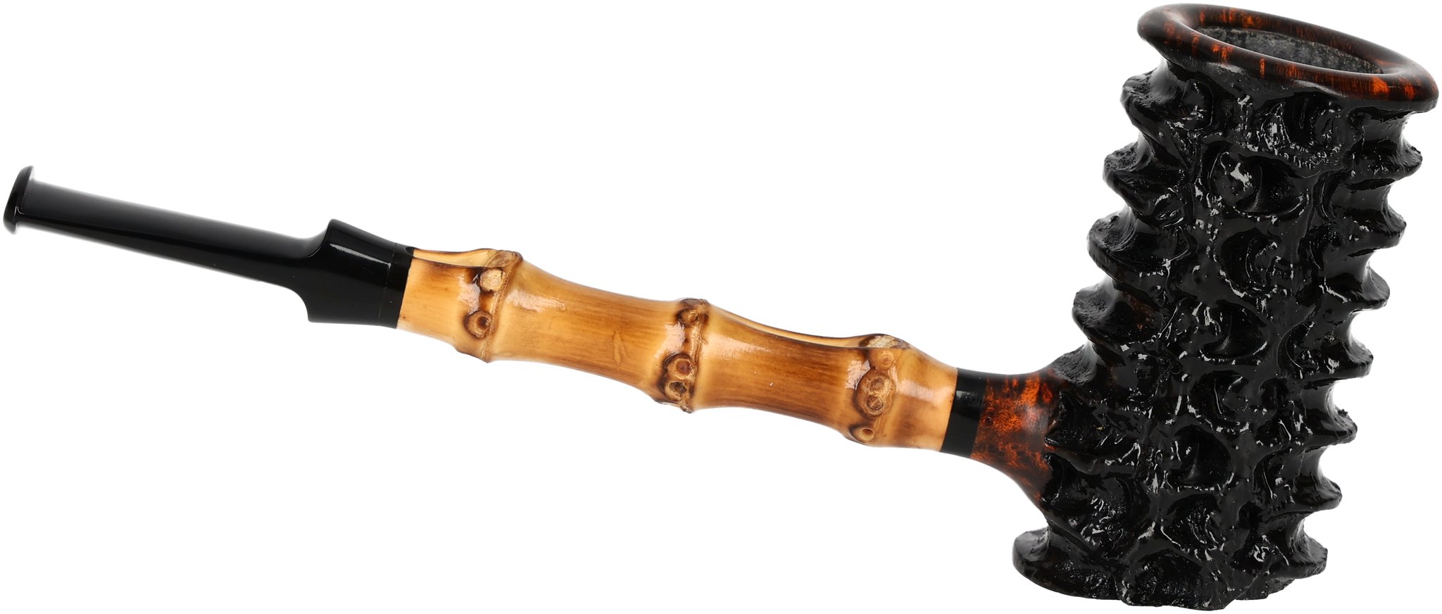 Tom Eltang Freehand Pfeifen Rustic Poker Schwarz Bambus_04