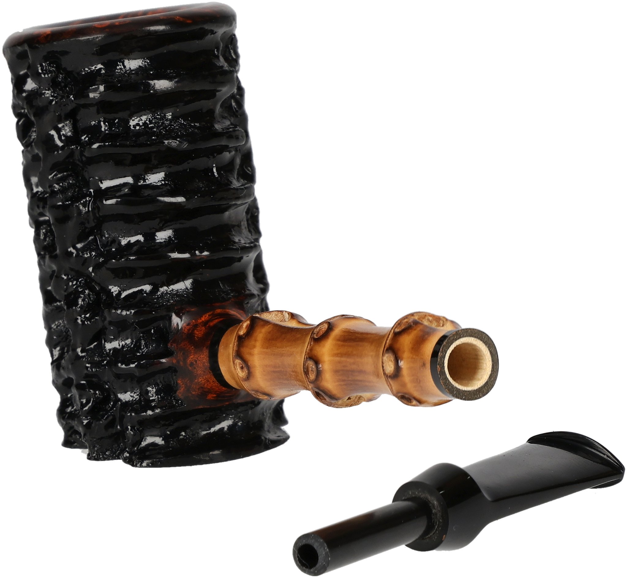 Tom Eltang Freehand Pfeifen Rustic Poker Schwarz Bambus_06