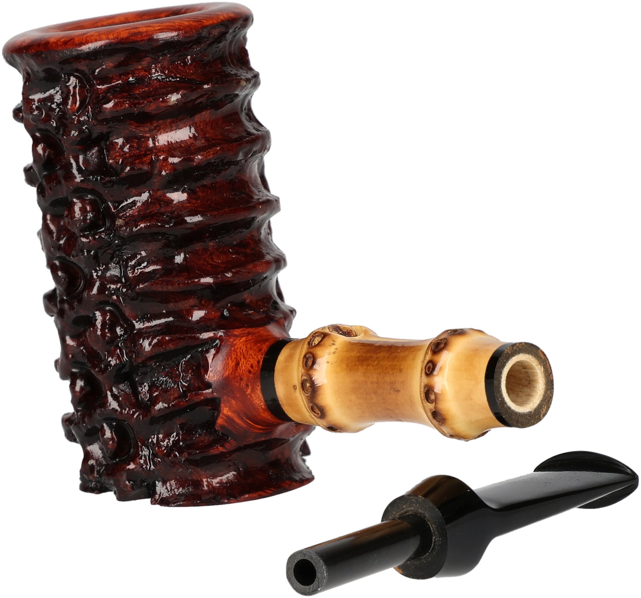 Tom Eltang Freehand Pfeifen Rustic Poker Dunkelbraun Bambus_06