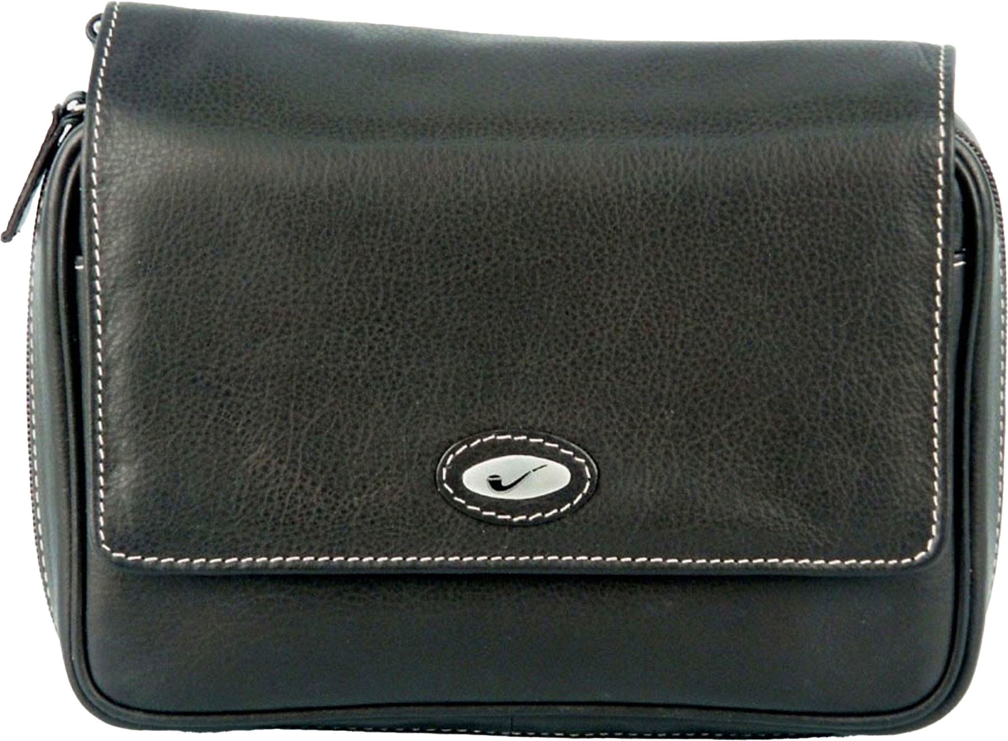 Classic Pfeifentaschen 4er Leder schwarz Metallemblem (634561)