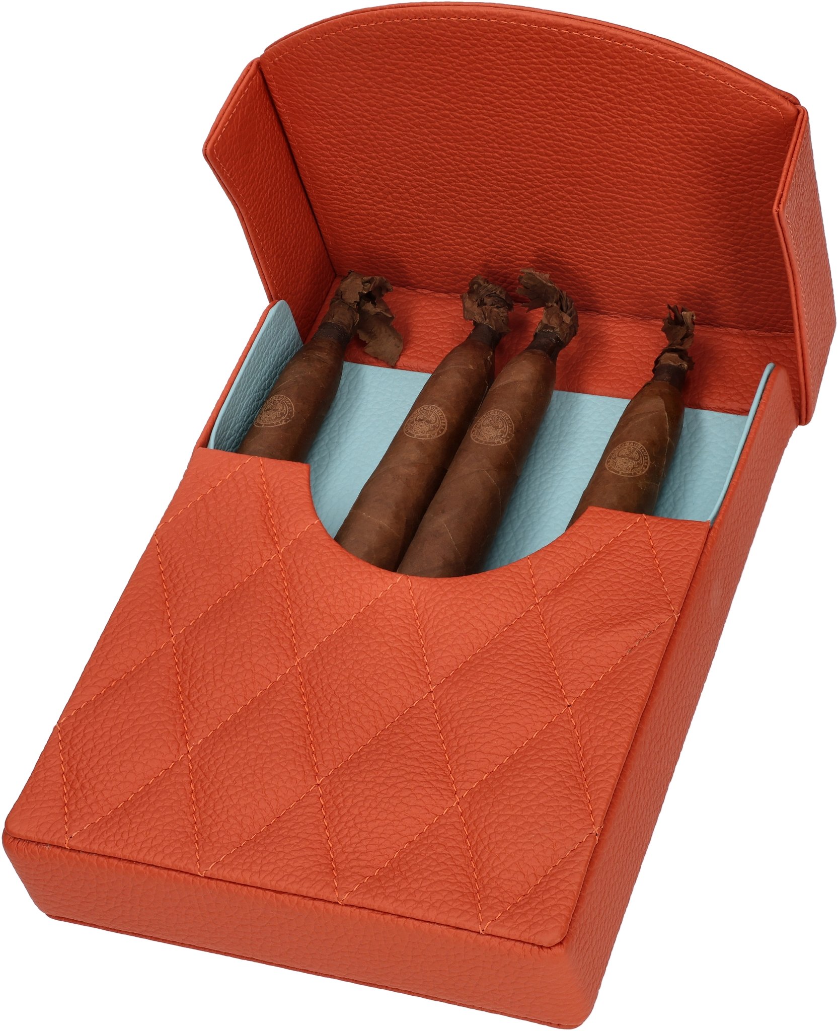 Nappa orange, Futter hellblau offen 2