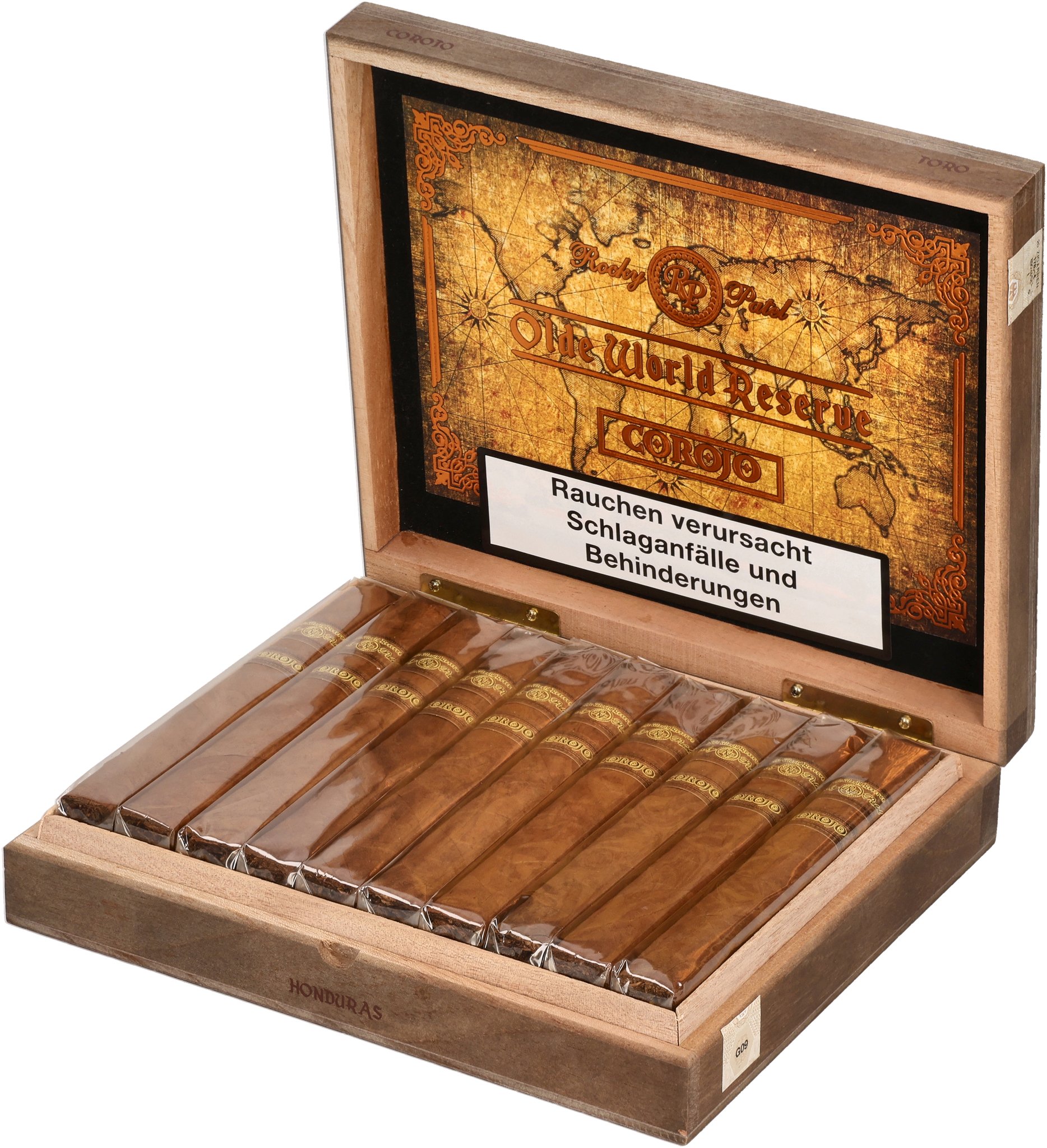 Olde World Reserve Corojo Toro box open