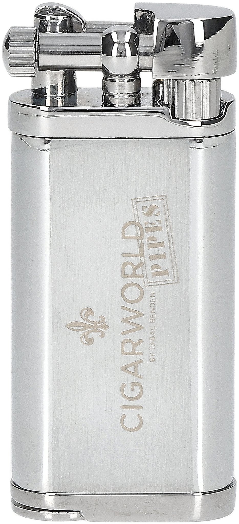 CIGARWORLD PIPES Pfeifenfeuerzeug Silber mit Logo front