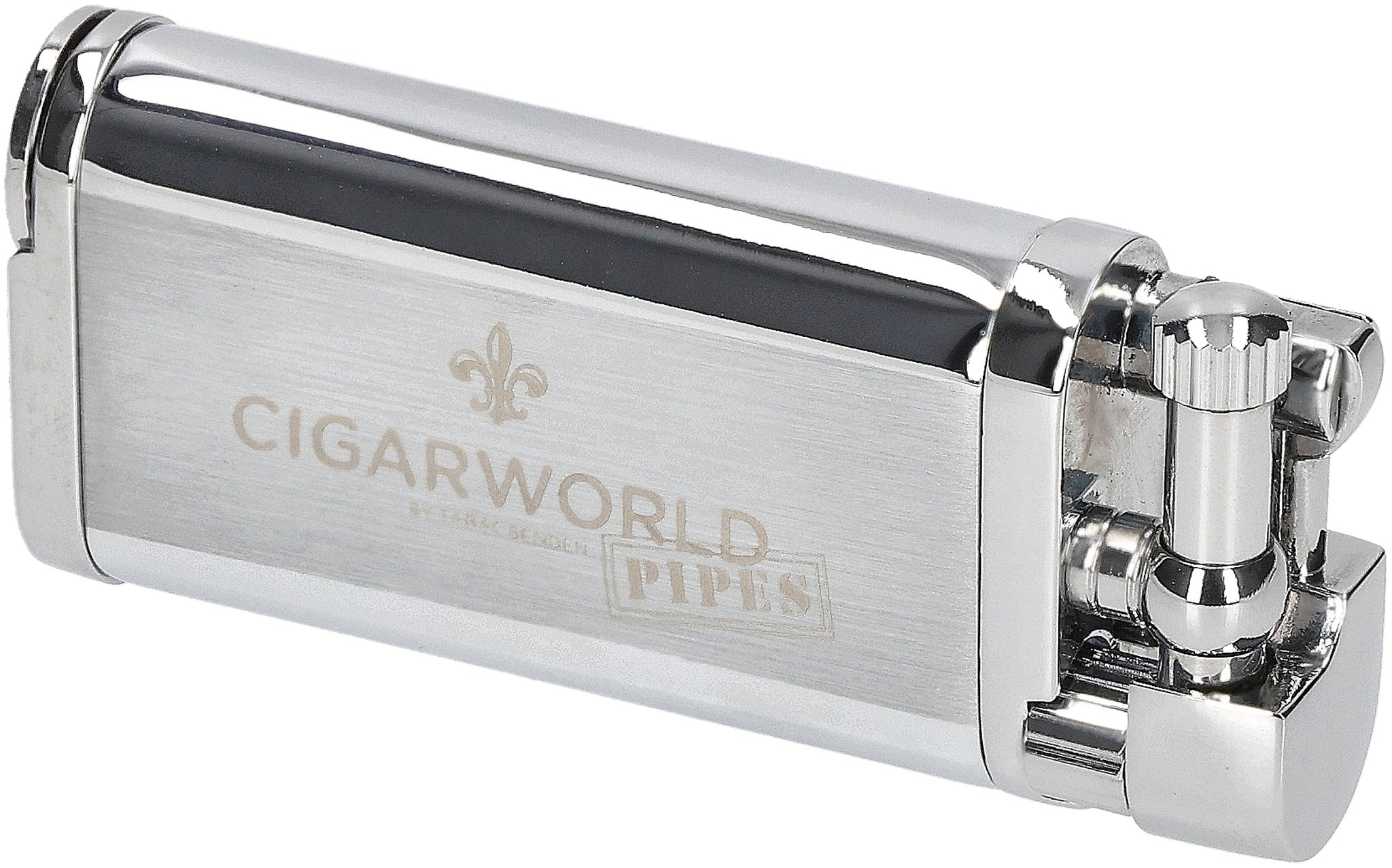CIGARWORLD PIPES Pfeifenfeuerzeug Silber mit Logo liegend
