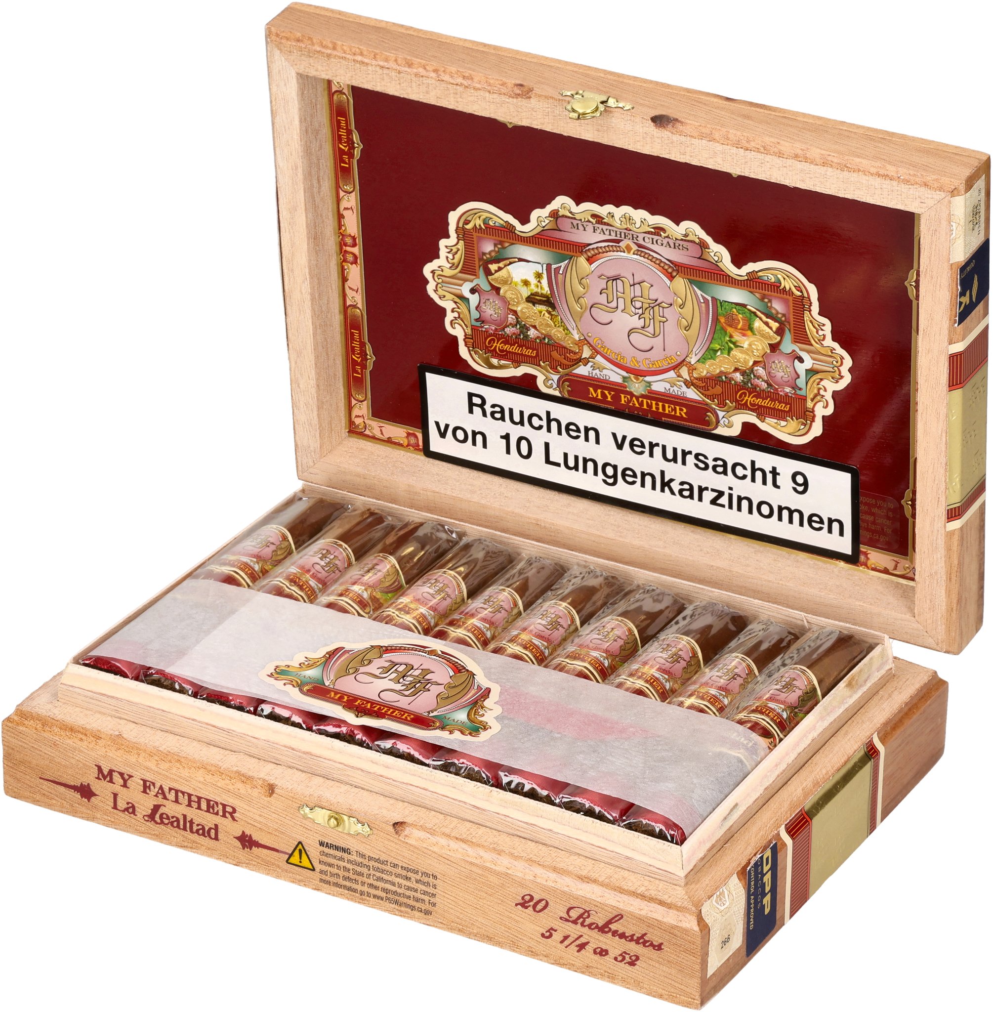My Father Cigars La Lealtad Robusto Kiste gedreht geöffnet