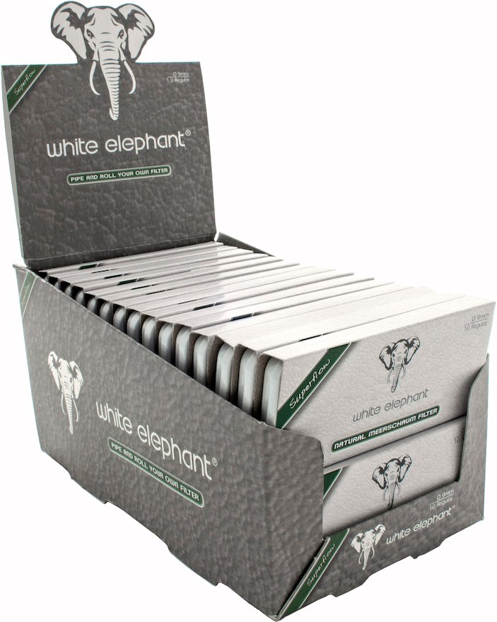 White Elephant Pfeifenfilter 9mm Naturmeerschaum-Filter (10 Stück) (20207) Großpackung