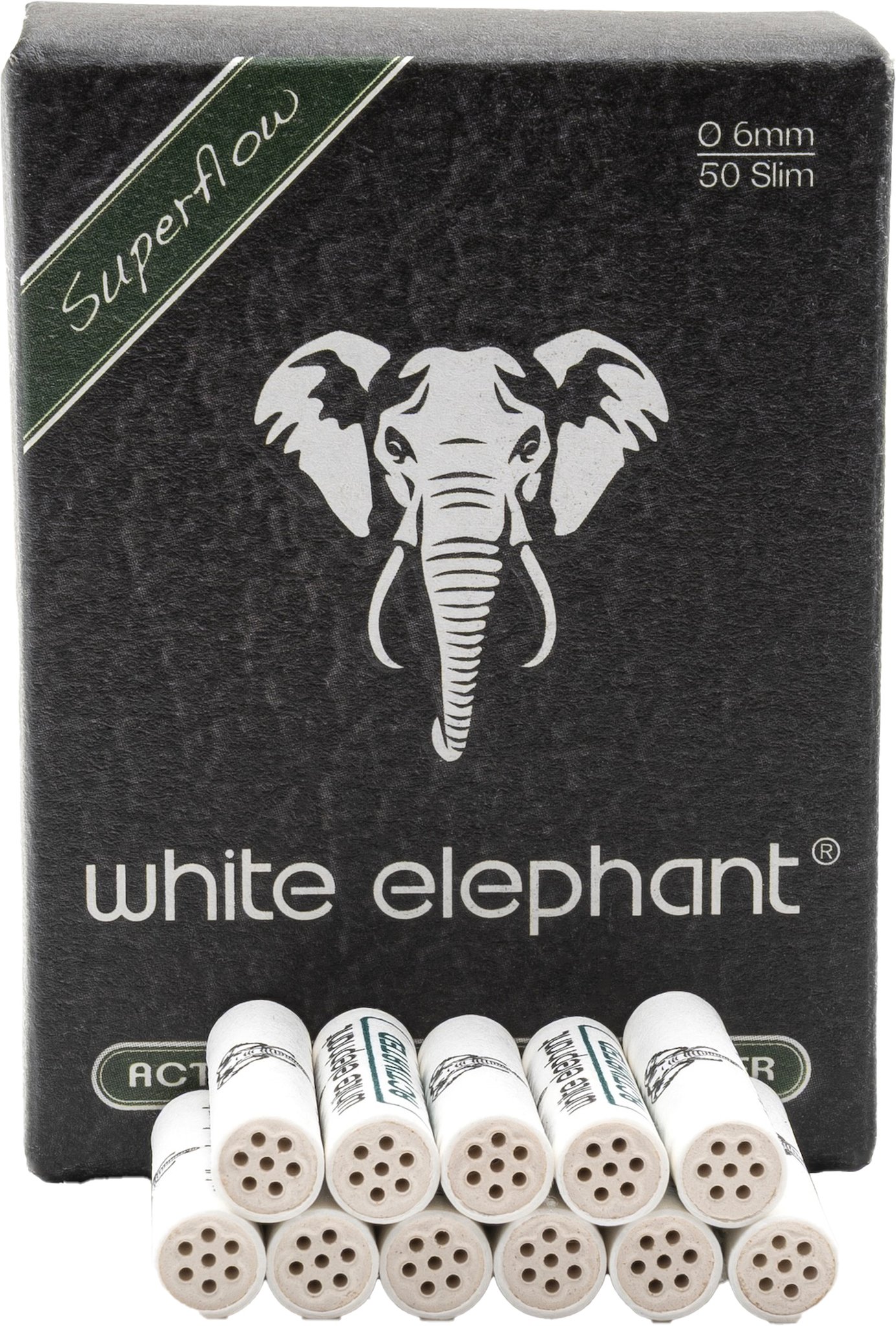 White Elephant Filter 6mm AKTIVKOHLE-Filter Superflow_frontal offen