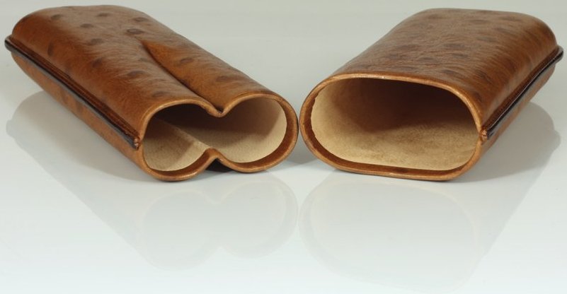 Martin Wess Premium Lederetui - Strauß (Austriche) Braun 2er Robusto Strauß (590) offen