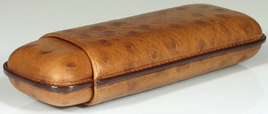 Martin Wess Premium Lederetui - Strauß (Austriche) Braun 2er Robusto Strauß (590) liegend