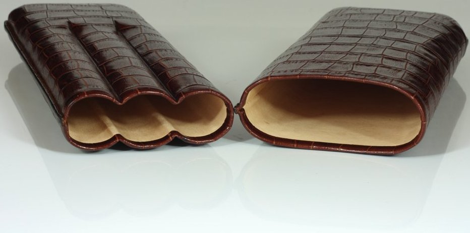 Martin Wess Premium Lederetui - Kroko brown 3er Churchill Kroko (595) offen