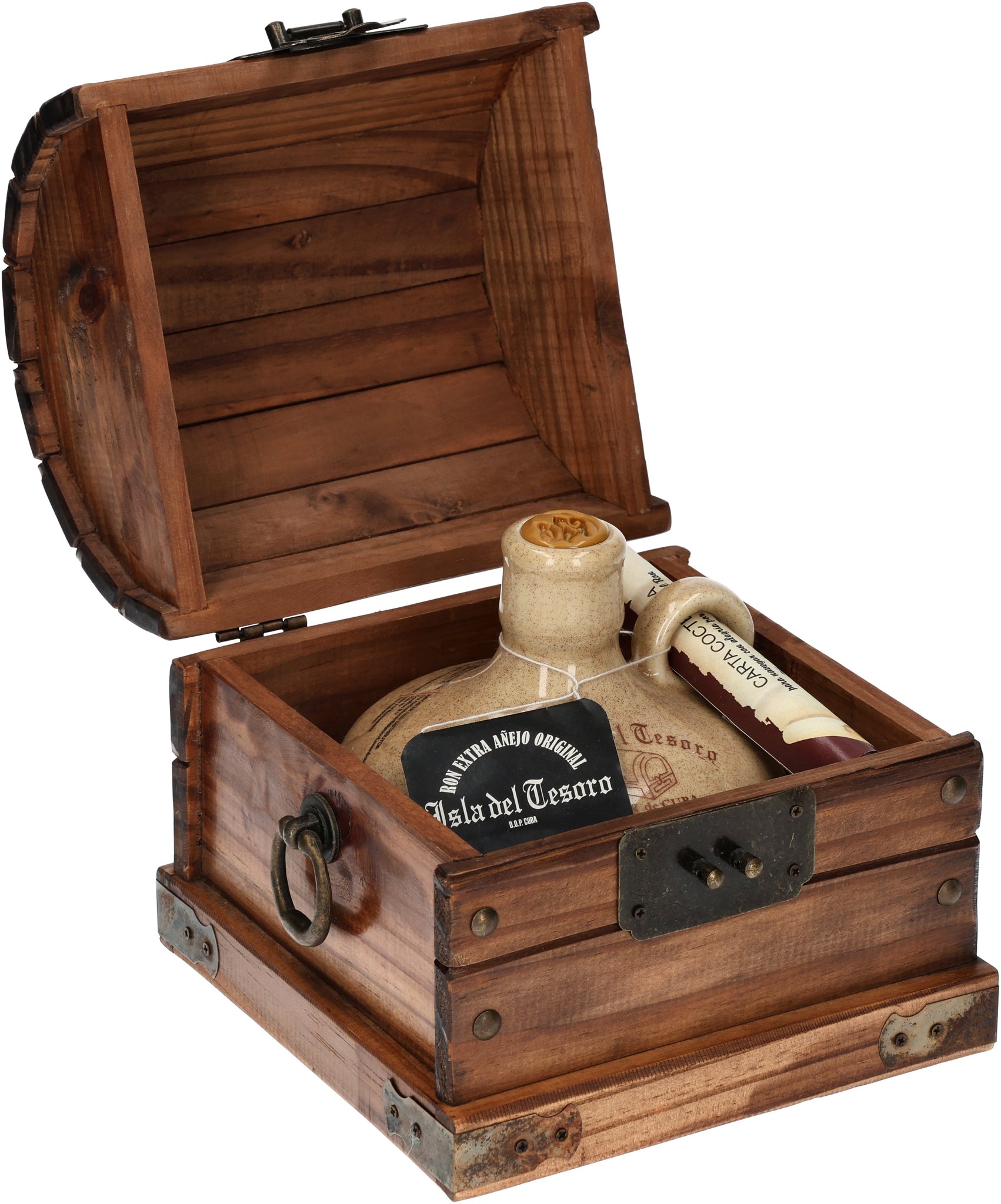 Santiago de Cuba Rum Isla del Tesoro Ron Extra Añejo Wooden Box (0,7 l / 40 % vol.)_Box/Flasche