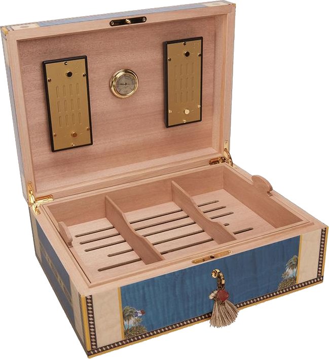 Elie Bleu Collection Alba Humidor für 200 Cigarren Sykomore Maserung (Blau) offen