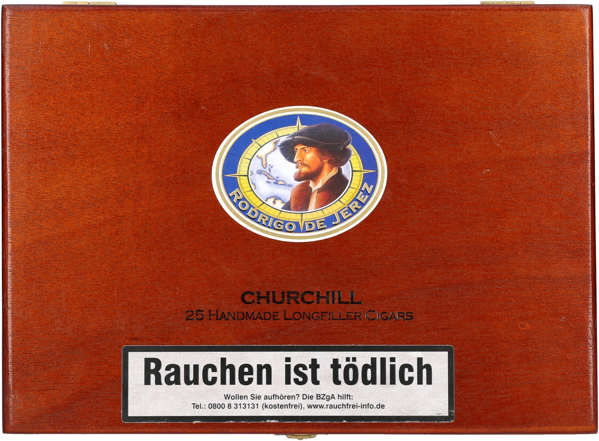 Rodrigo de Jerez Nicaragua (Blau) Zigarren Churchill_Kiste Frontal